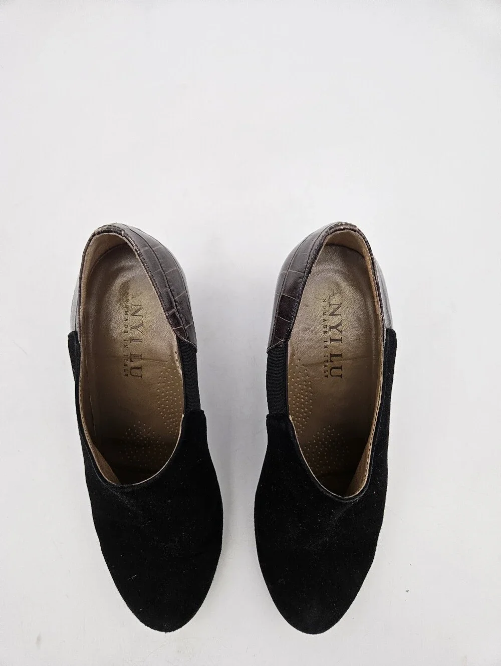 Anyi Lu Jessie  Suede Wedge Bootie Black Gray Women's Size 5